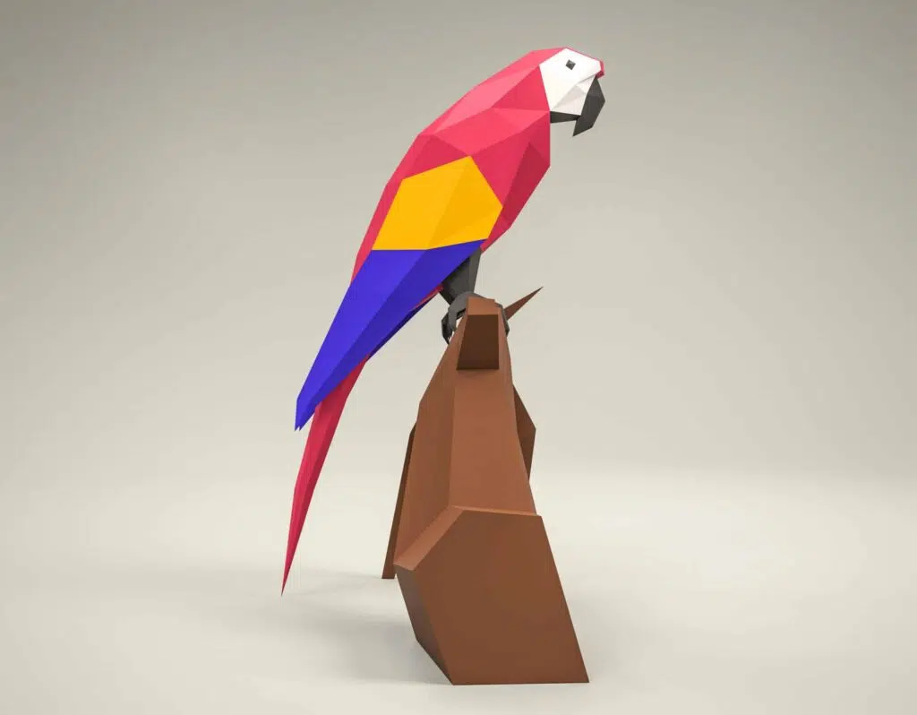 Papercraft papegaai in 3D origami, weergave 3
