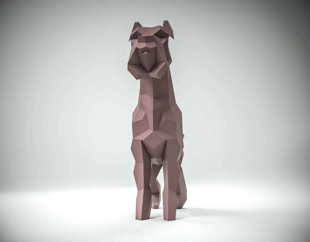 Stehendes malvenfarbenes Schnauzer Papercraft als 3D-Origami