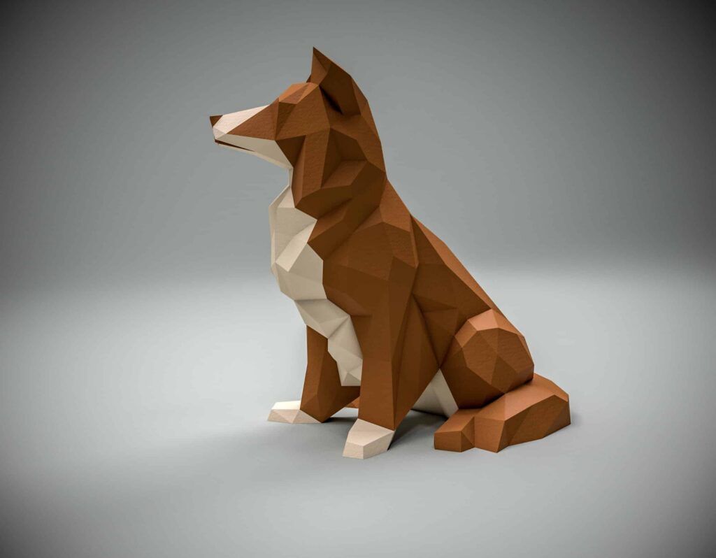 Papercraft de Border Collie em origami 3D