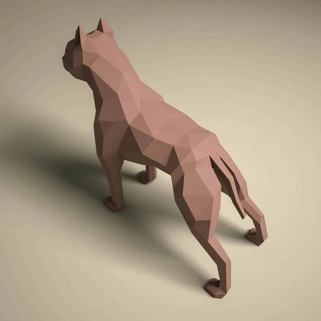 Pitbull papercraft 3D in agressieve houding, weergave 3