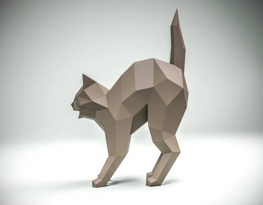 3D-papercraft van een kat met ronde rug, weergave 3
