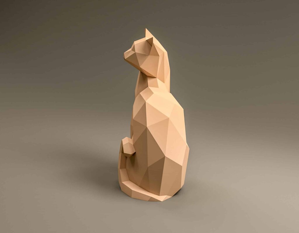 Papercraft de gato sentado en origami 3D