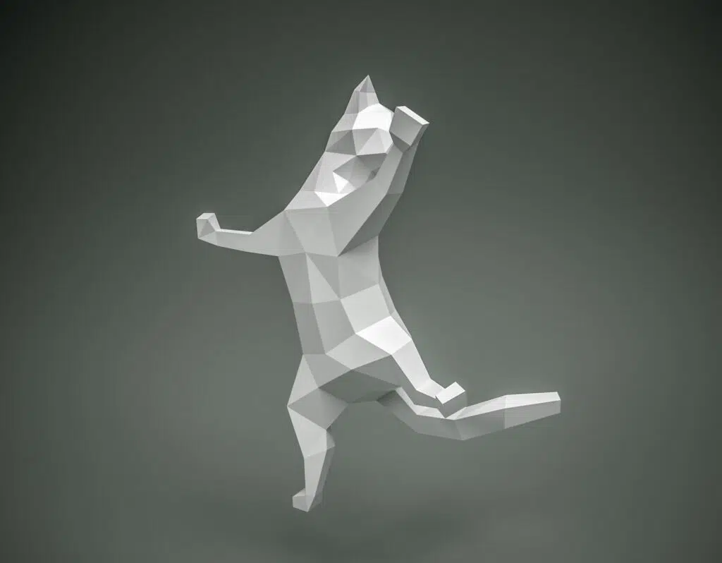 Papercraft de chat sur rideau en origami 3D, vue 3