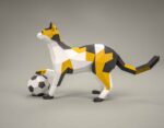 Papercraft cat with ball in 3D origami