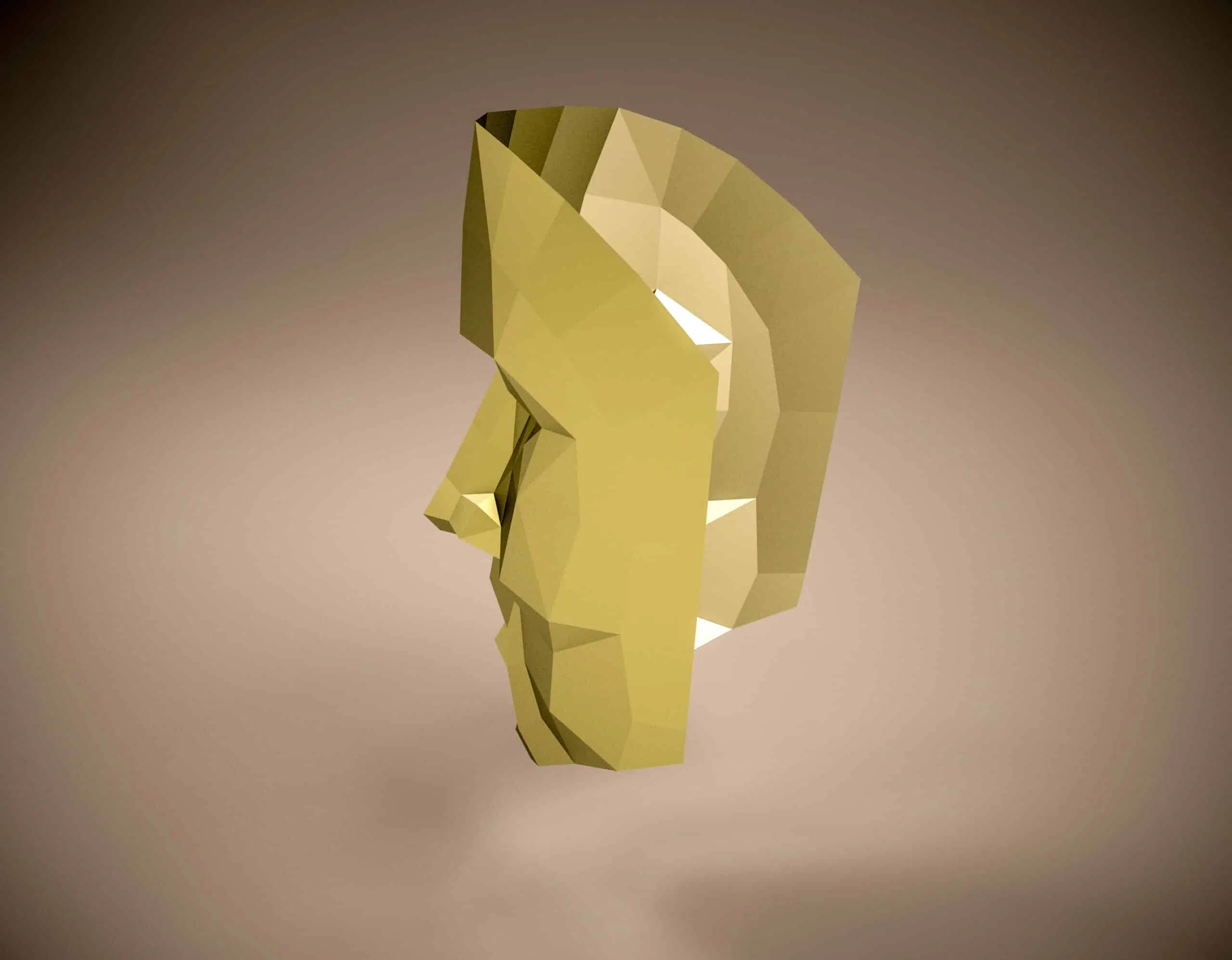 Papercraft de máscara masculina em origami 3D, vista traseira