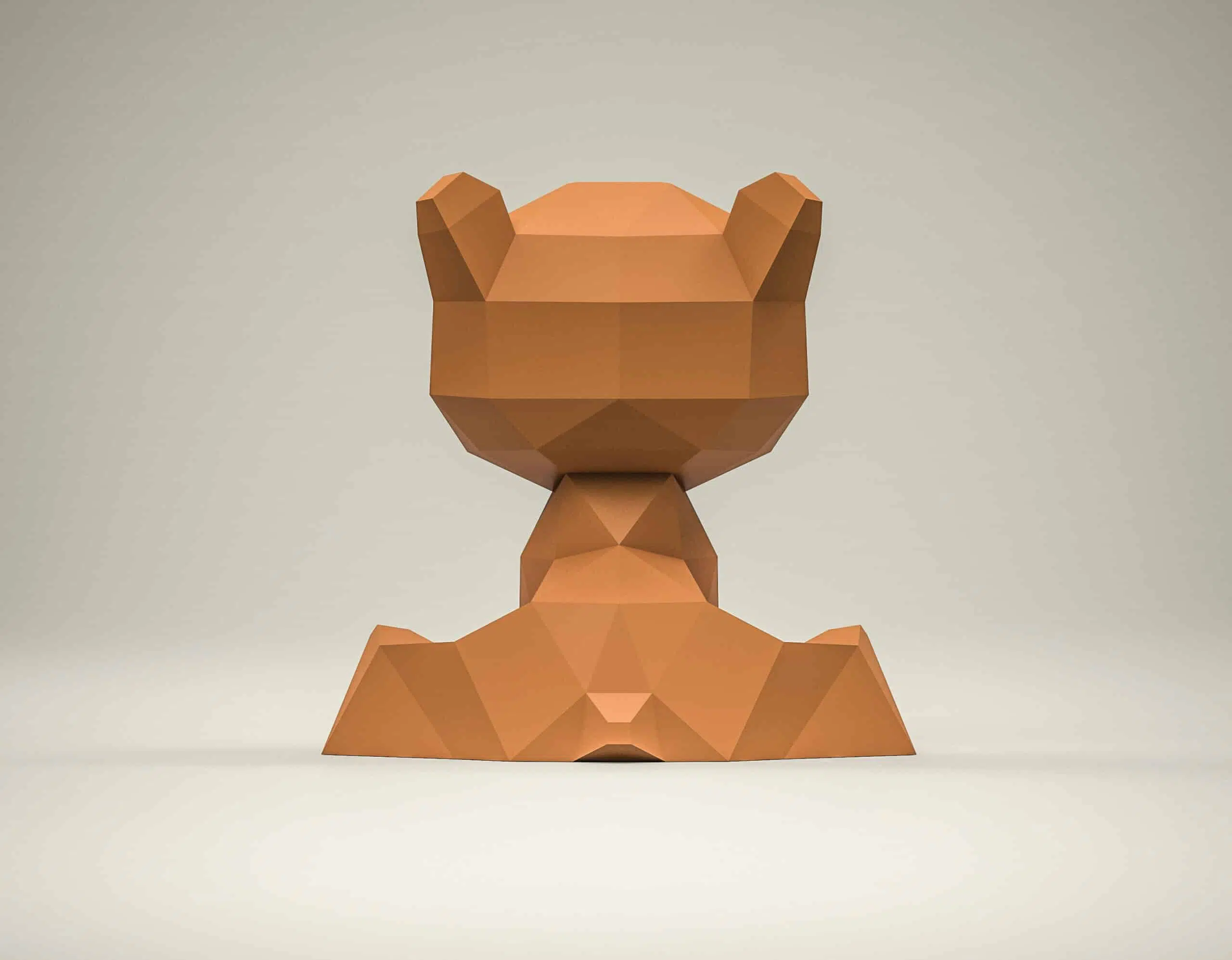 Papercraft de ursinho em origami 3D, vista traseira