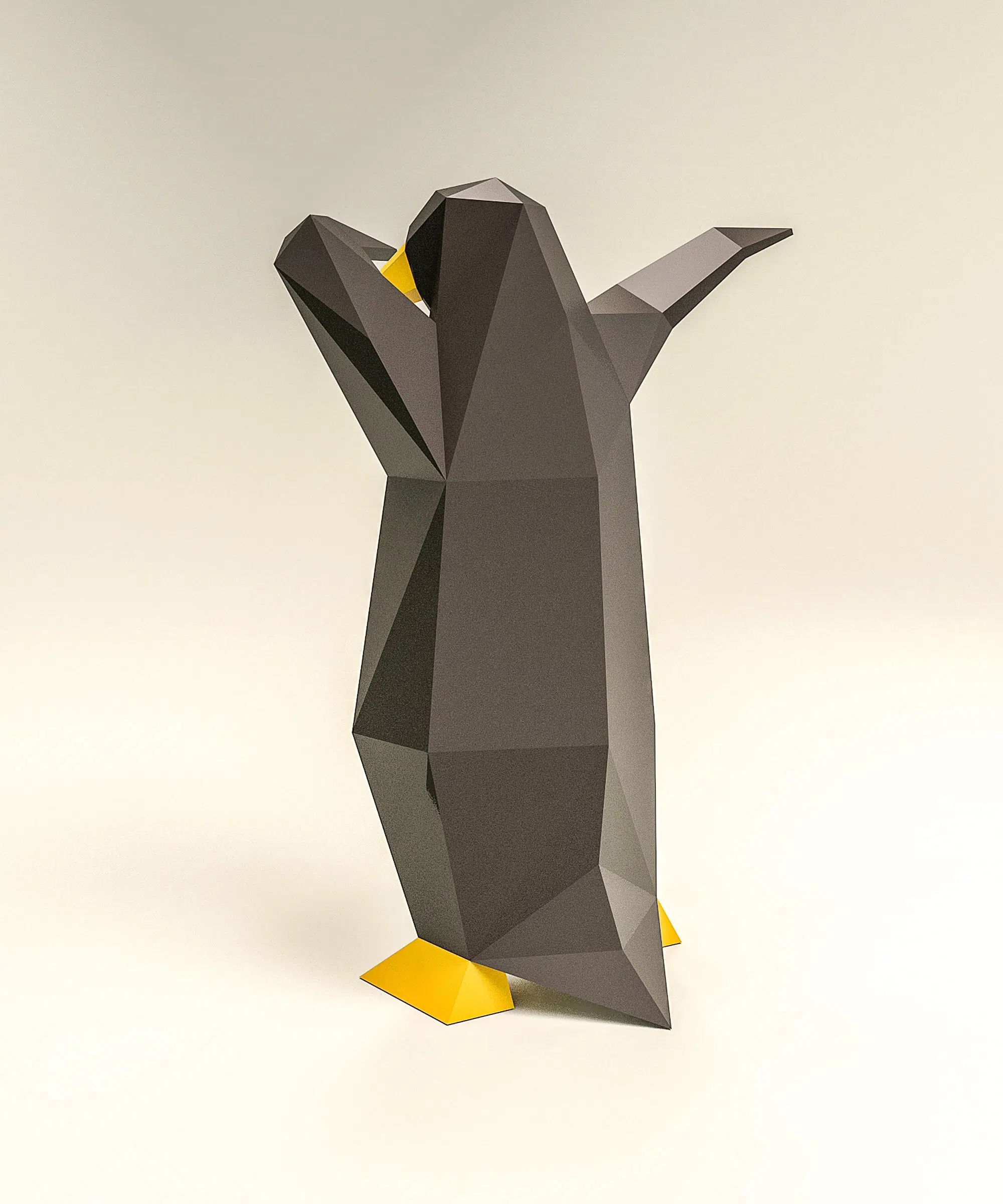 3D origami pinguïn die dabt, weergave 3