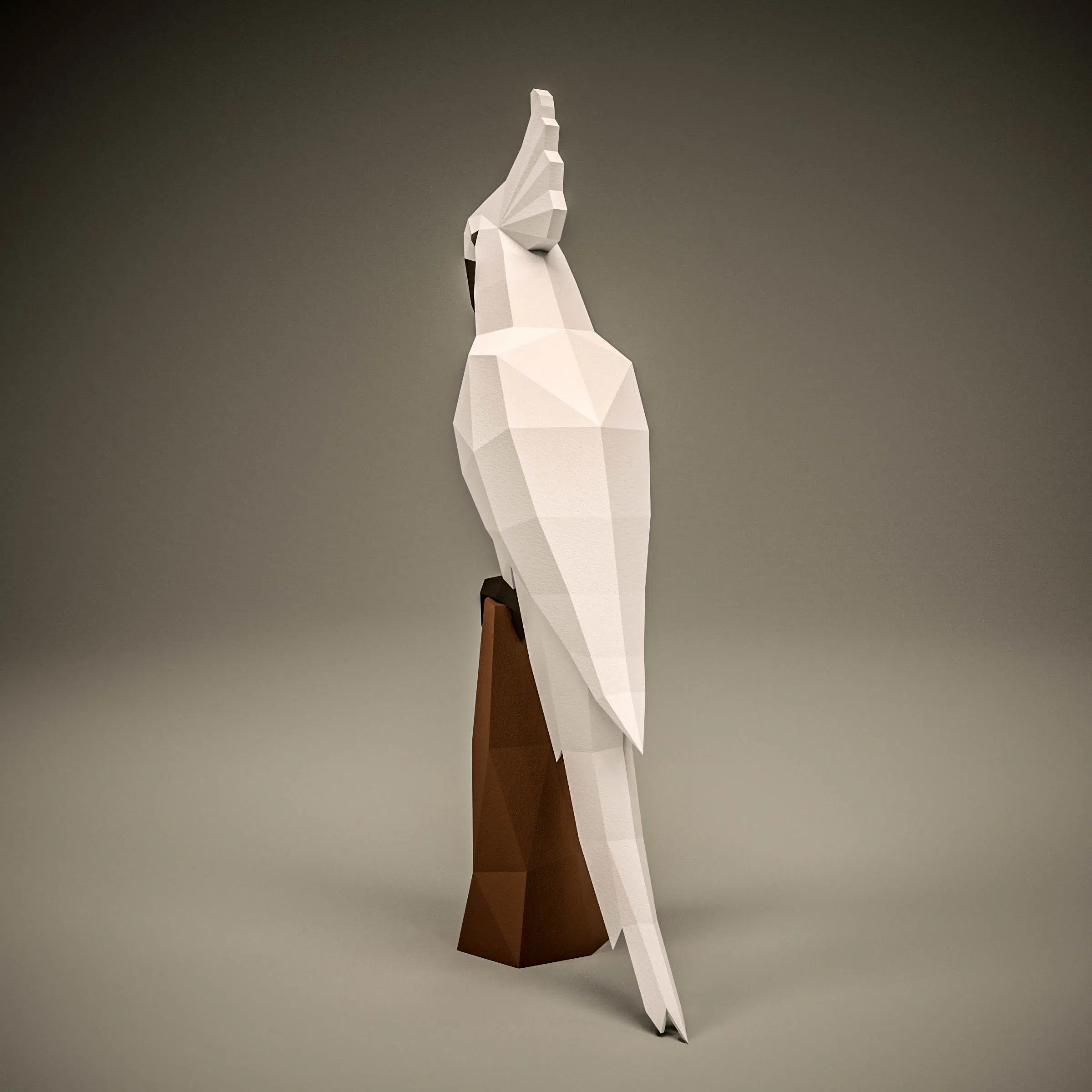 3D origami papieren papegaai wit, weergave 4