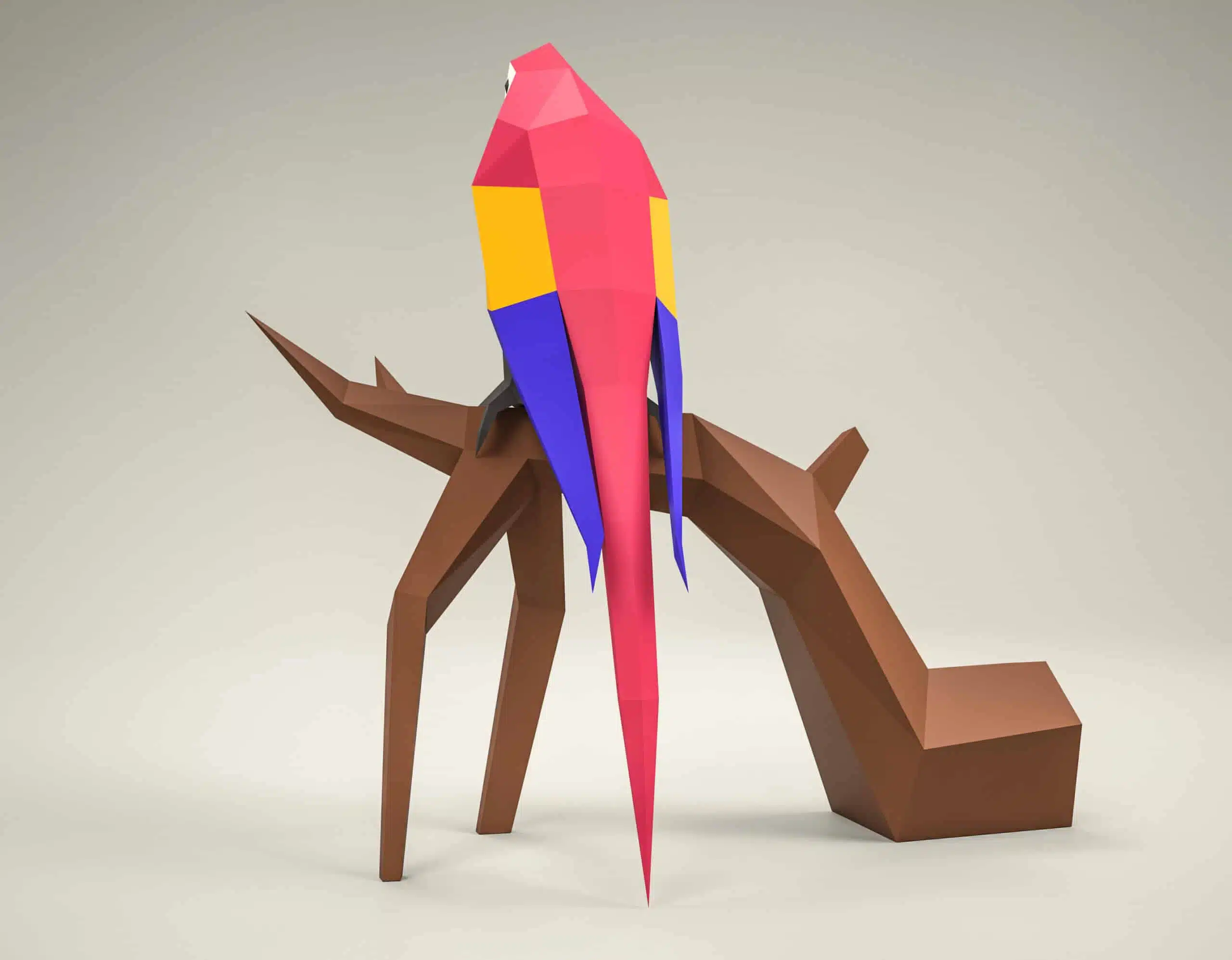 Papercraft papegaai in 3D origami, weergave 4