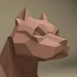 Pitbull papercraft 3D in agressieve houding, weergave 4