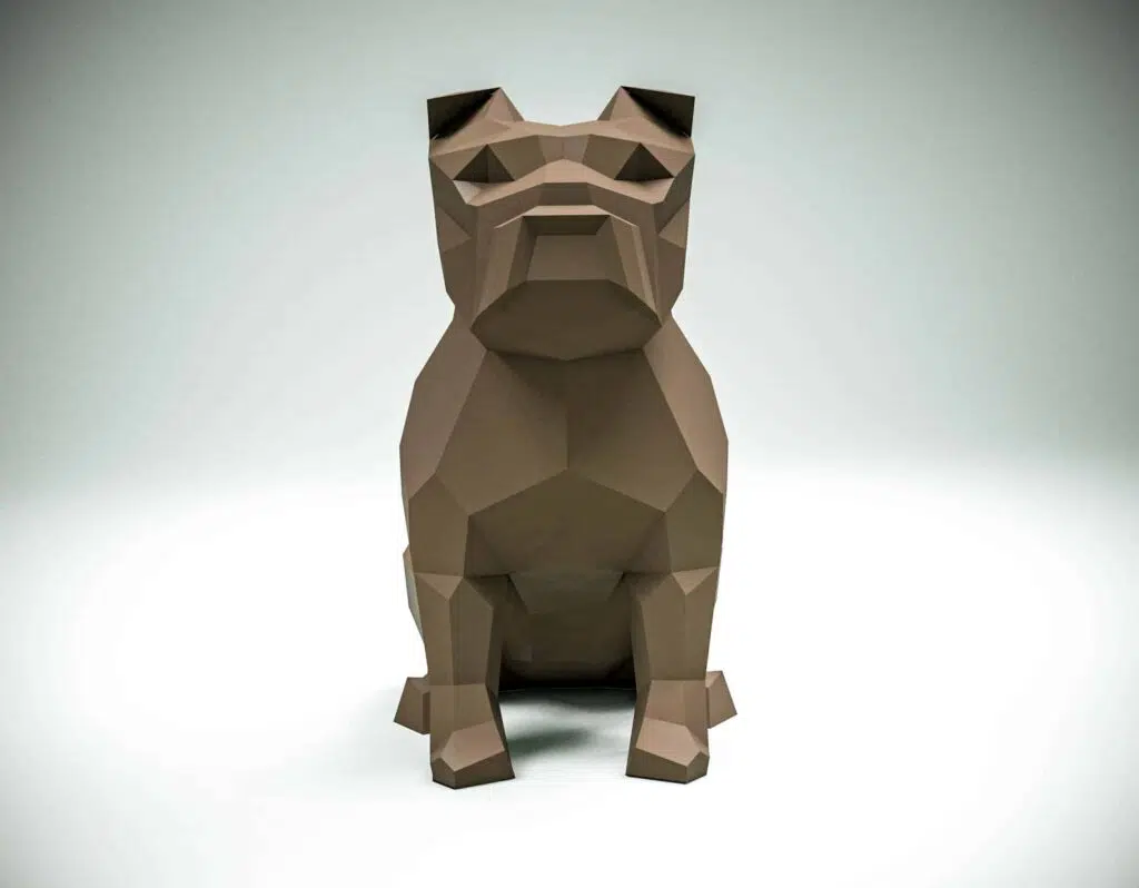 Papercraft bulldog sentado em origami 3D