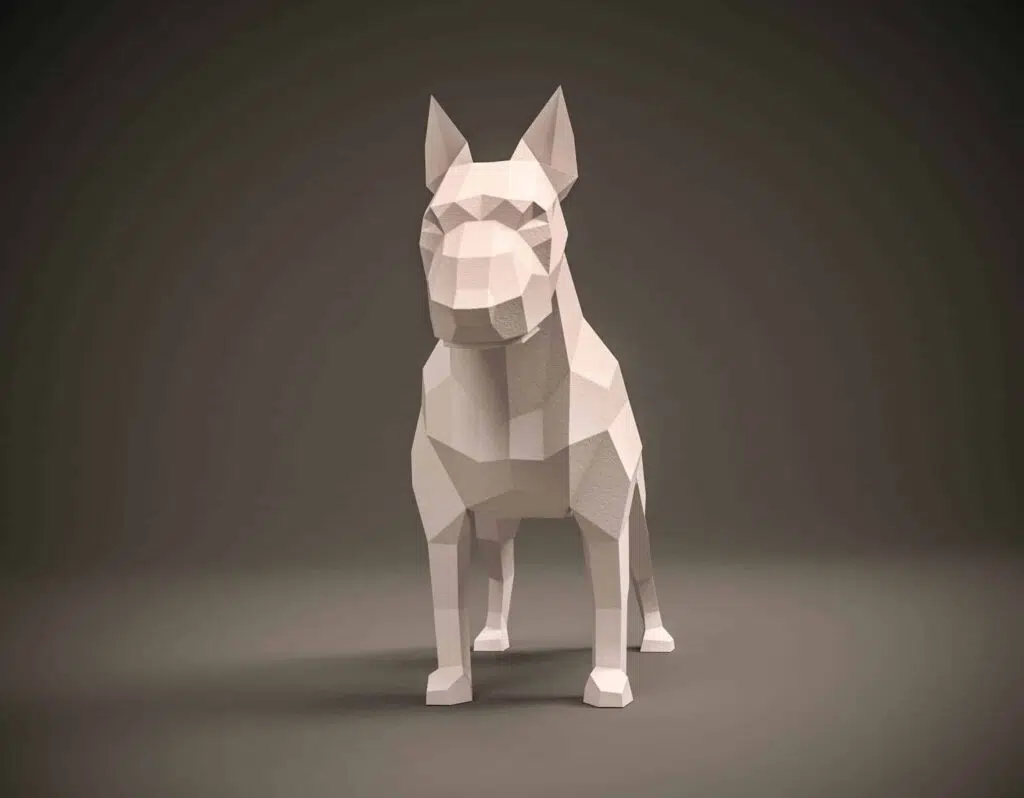 Bulldog papercraft 3D in beige, weergave 3