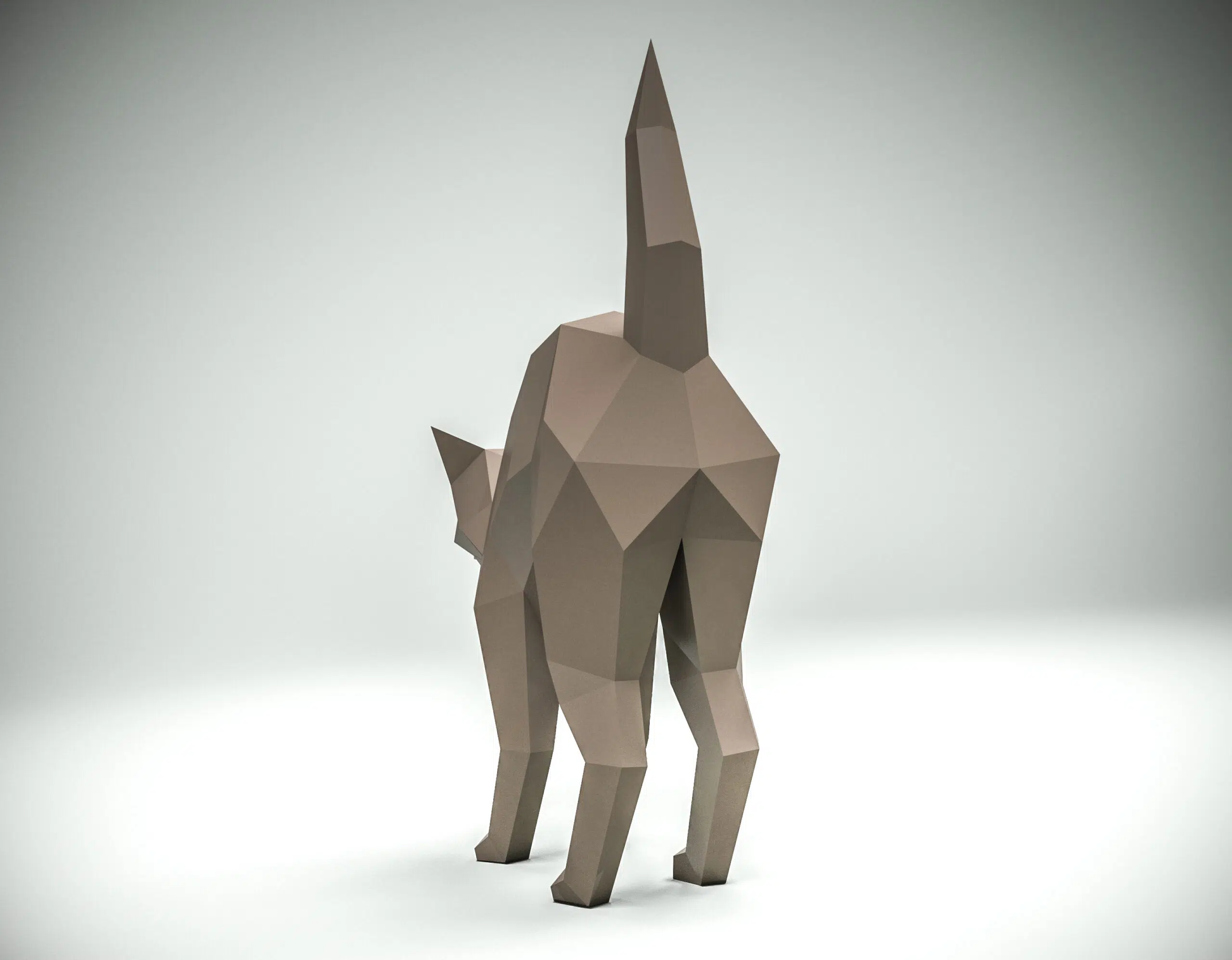 3D-papercraft van een kat met ronde rug, weergave 4