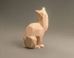 Papercraft di gatto seduto in origami 3D, vista posteriore