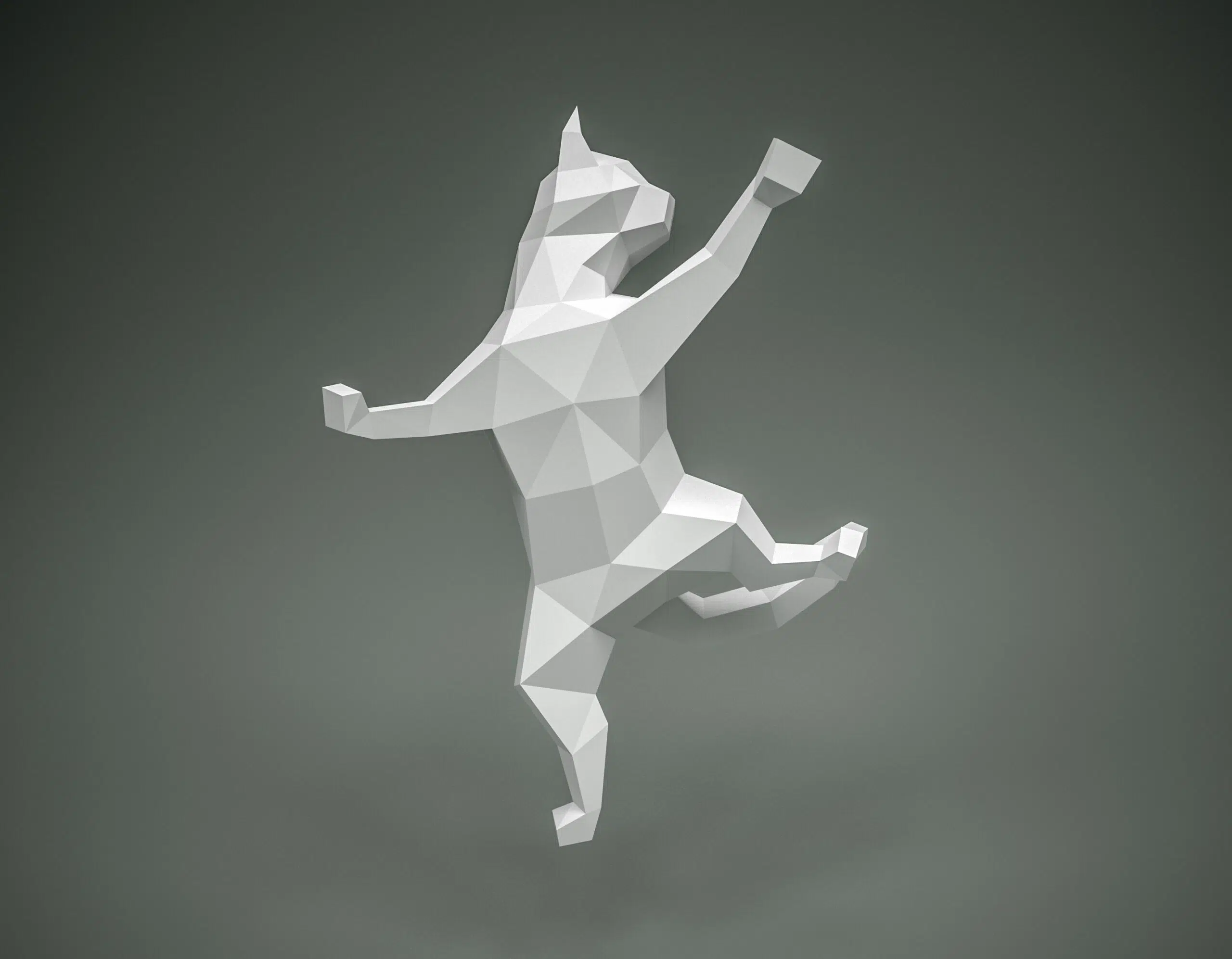 Papercraft de chat sur rideau en origami 3D, vue 4