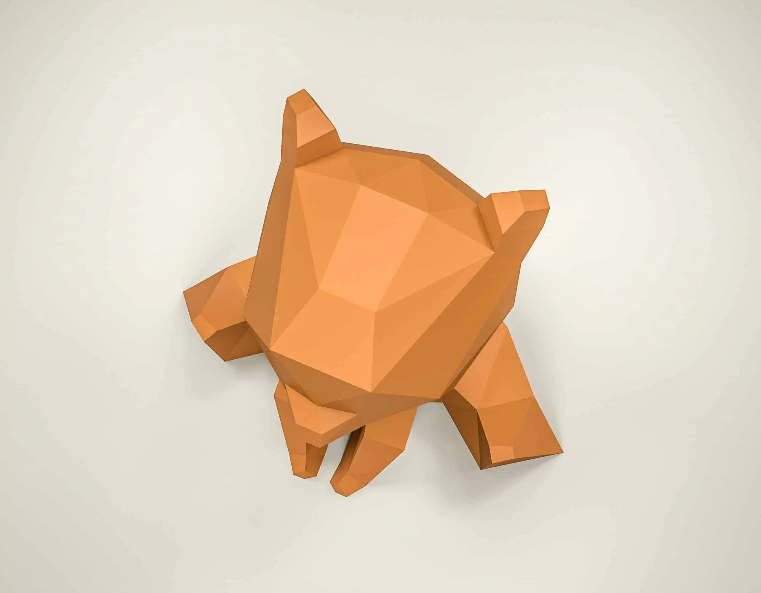 Papercraft de ursinho em origami 3D, vista lateral