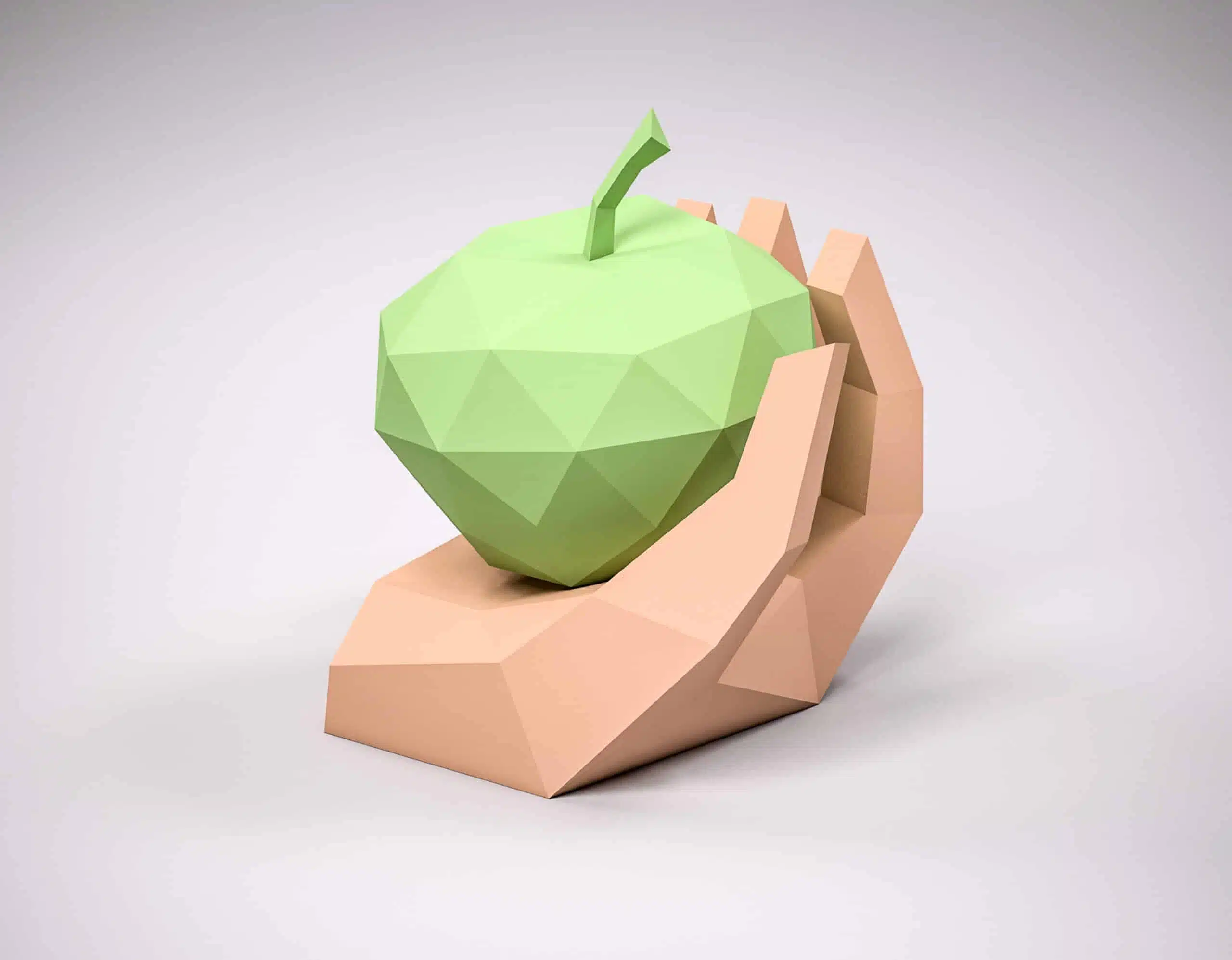 Hand met appel papercraft origami 3D, weergave 5