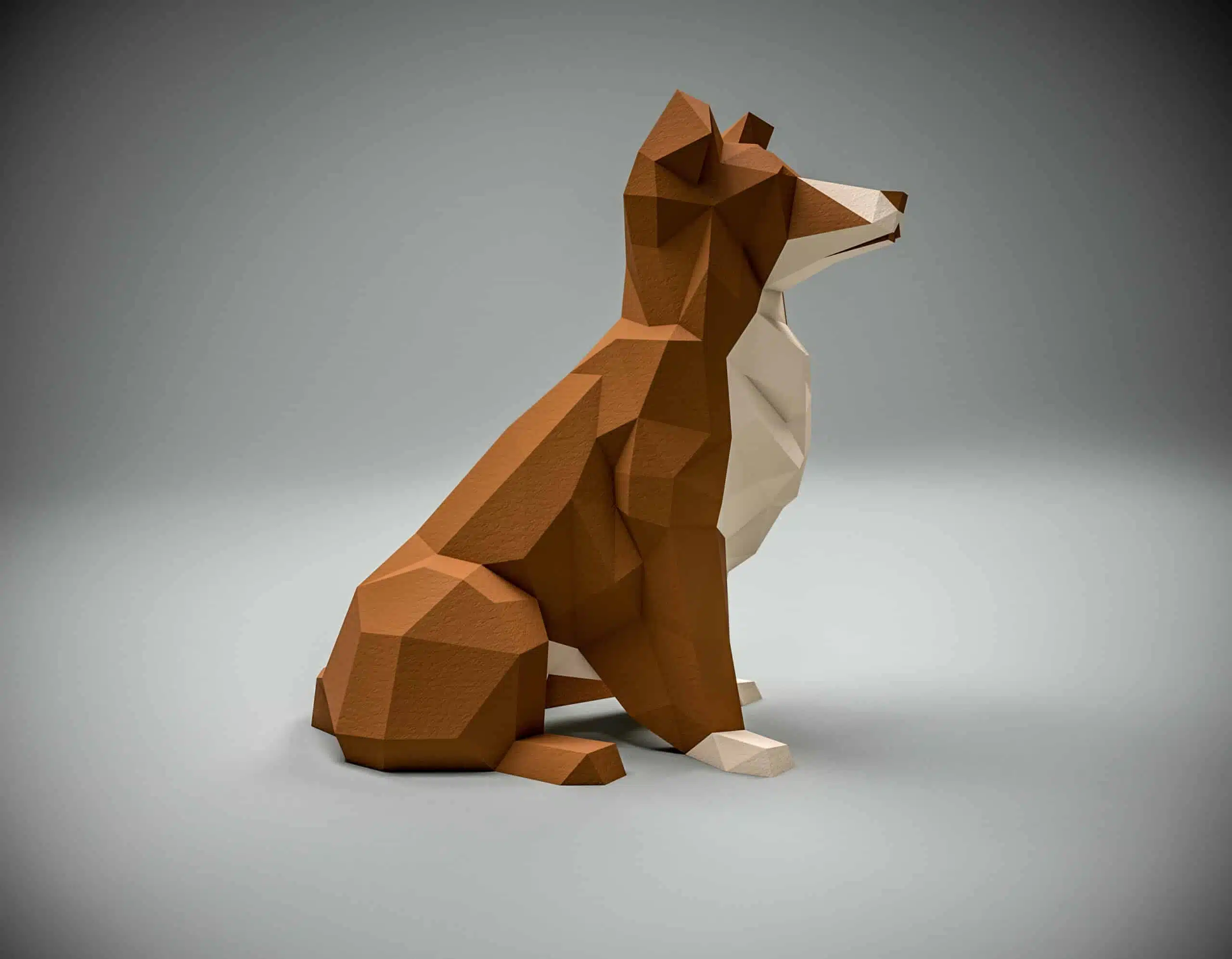Border Collie Papercraft als 3D-Origami, Seitenansicht