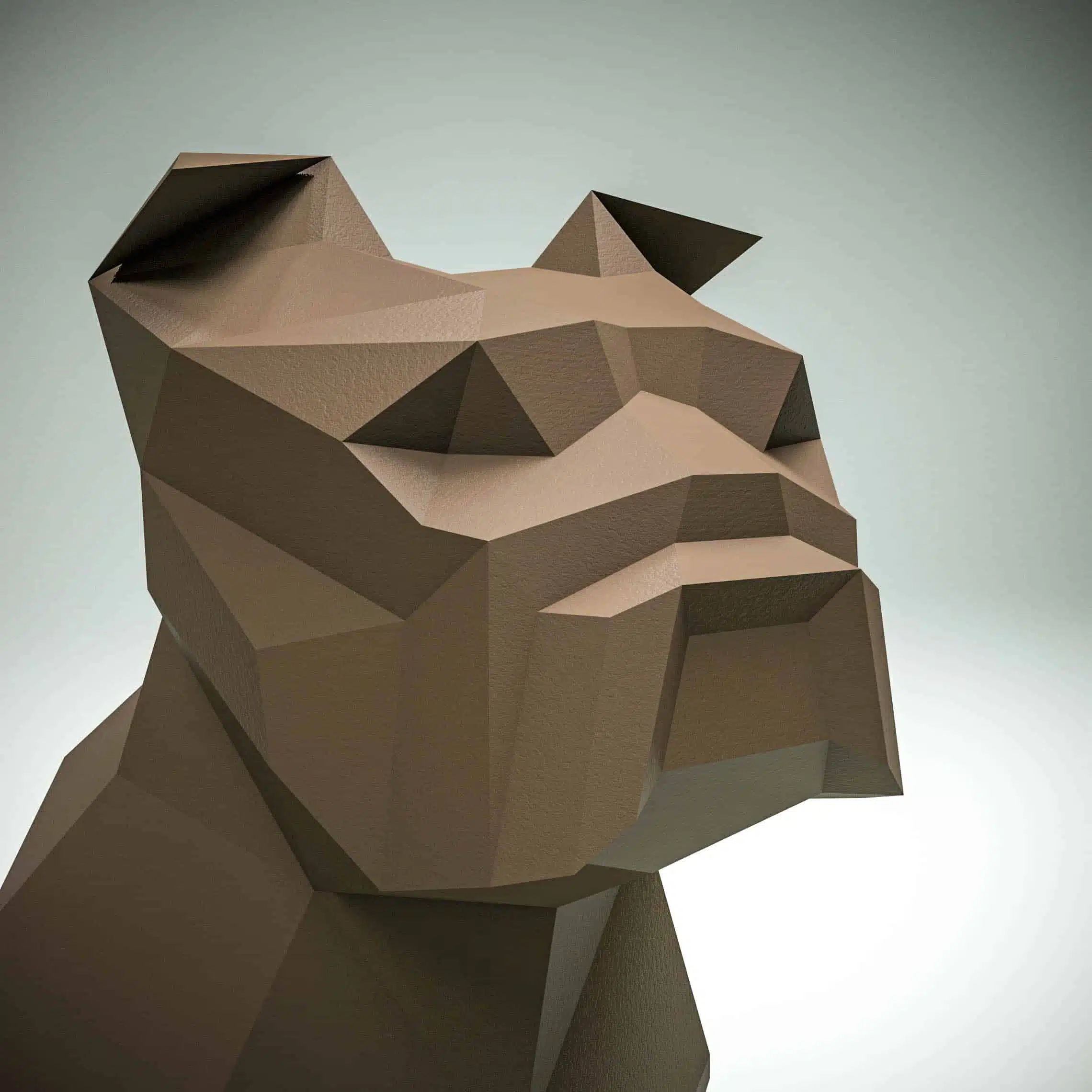 Papercraft bulldog sentado em origami 3D, vista lateral