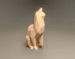 Papercraft di gatto seduto in origami 3D, vista laterale