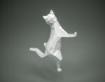 Papercraft cat on curtain origami 3D