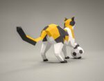 Papercraft cat with ball in 3D origami