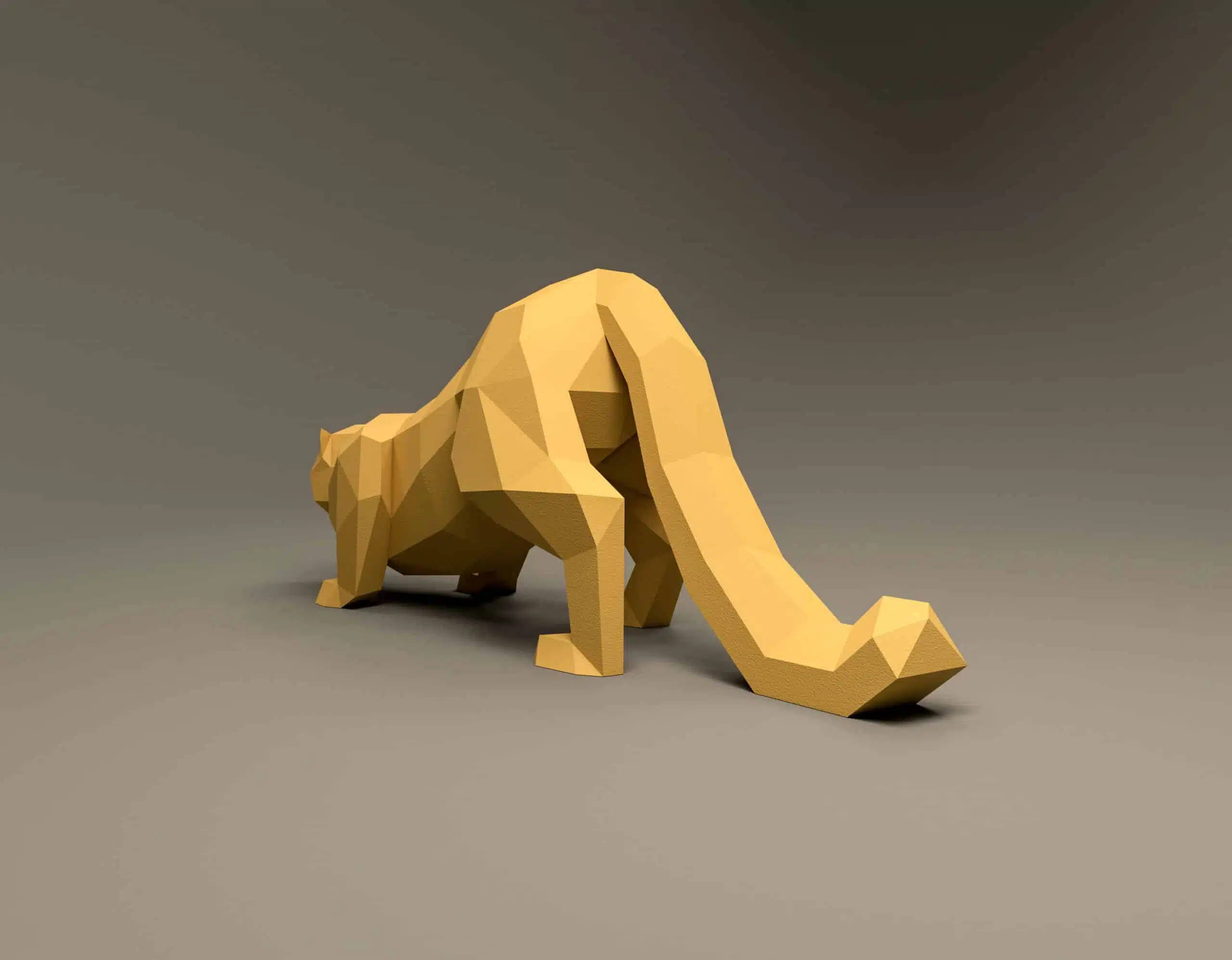 Papercraft luipaard gehurkt in 3D origami, weergave 5