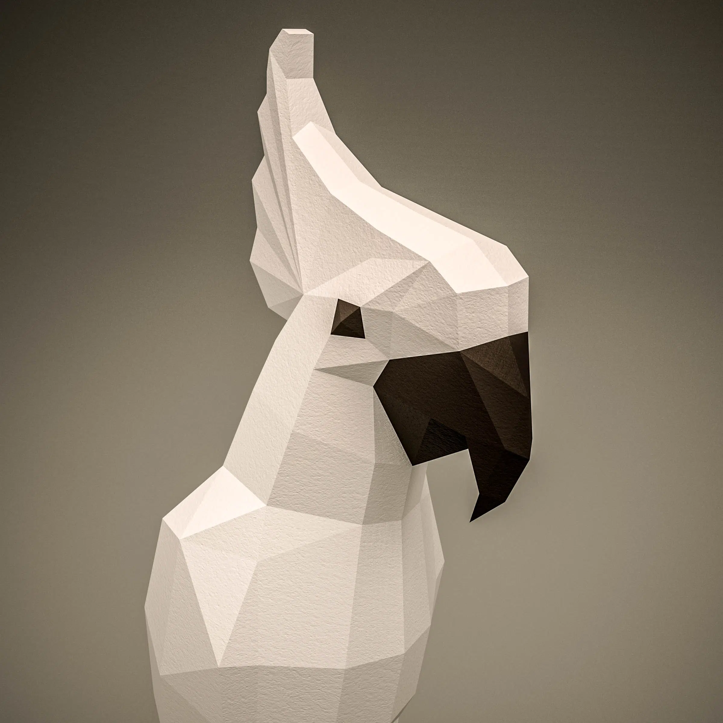 3D origami papieren papegaai wit, weergave 6