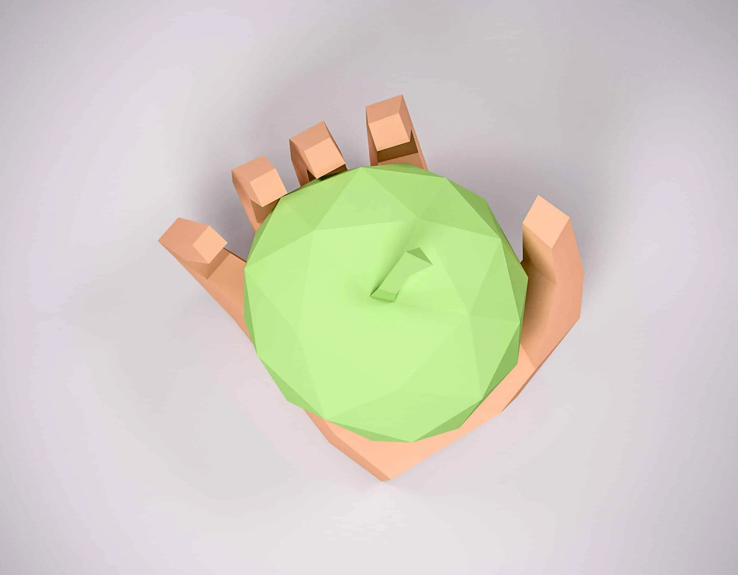 Hand met appel papercraft origami 3D, weergave 6