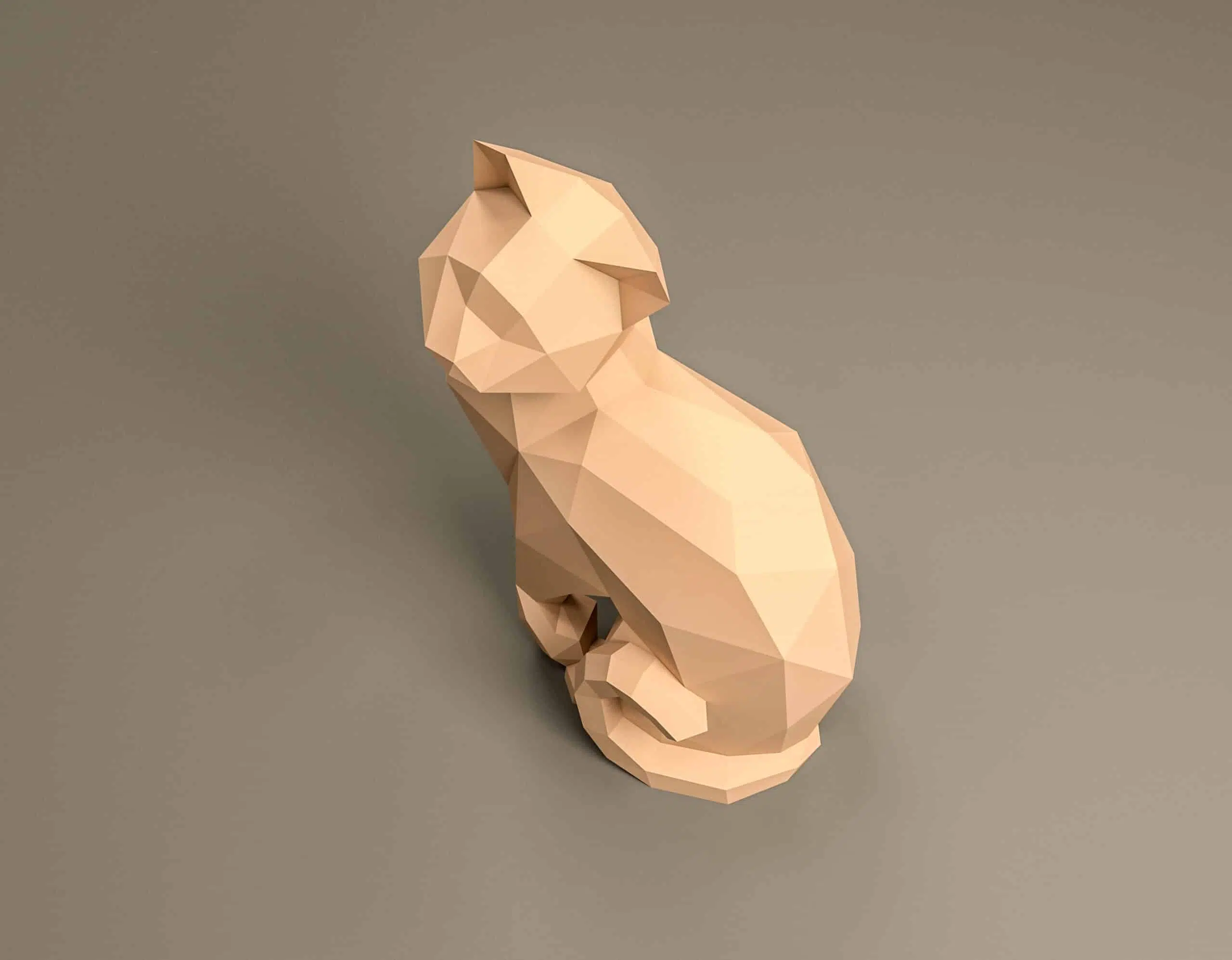 Papercraft di gatto seduto in origami 3D, montato