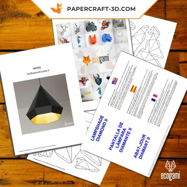 Papercraft pantalla de lámpara diamante en origami, vista posterior