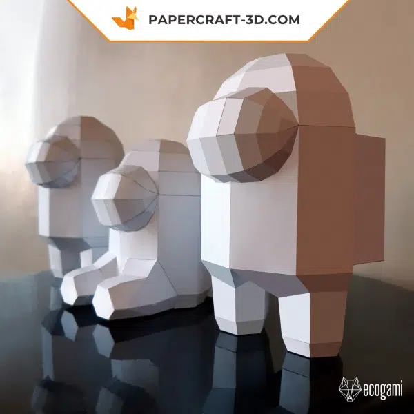 Papercraft de astronautas Among Us em origami