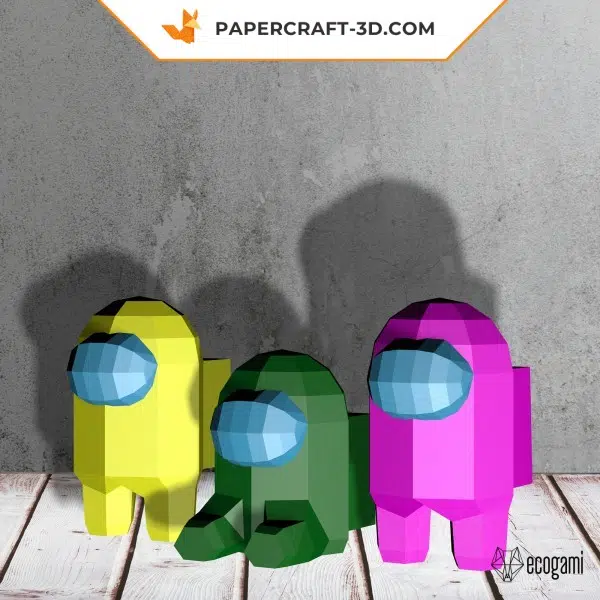 Papercraft de astronautas Among Us em origami, vista traseira