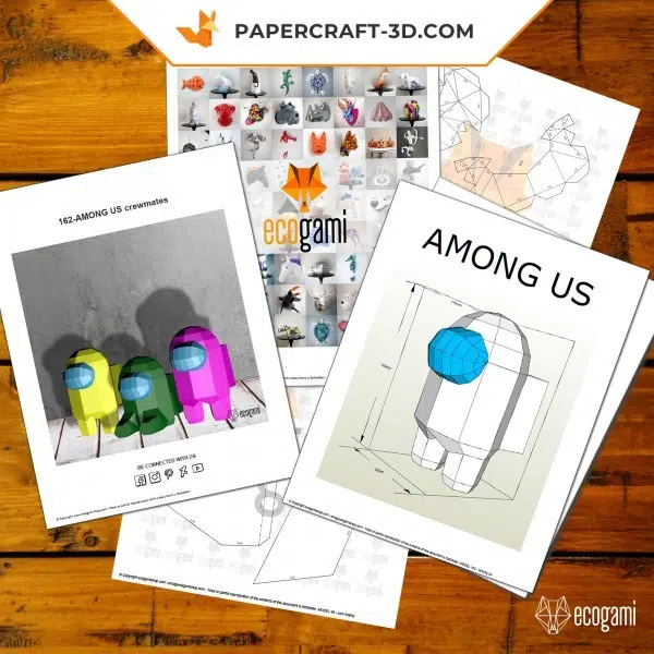 Papercraft de astronautas Among Us em origami, vista lateral