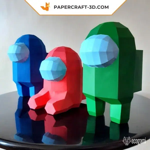 Papercraft de astronautas Among Us em origami