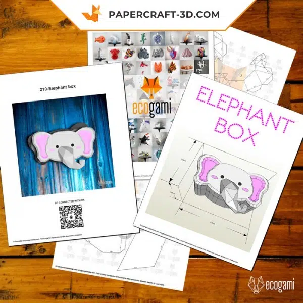 Elephant origami papercraft box, back view