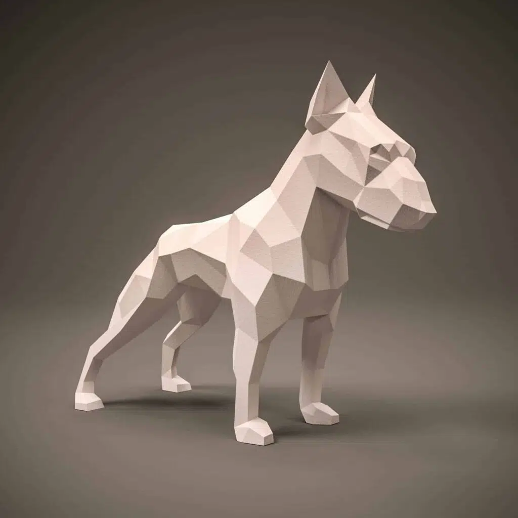 Beiger Bullterrier als Origami-Papercraft