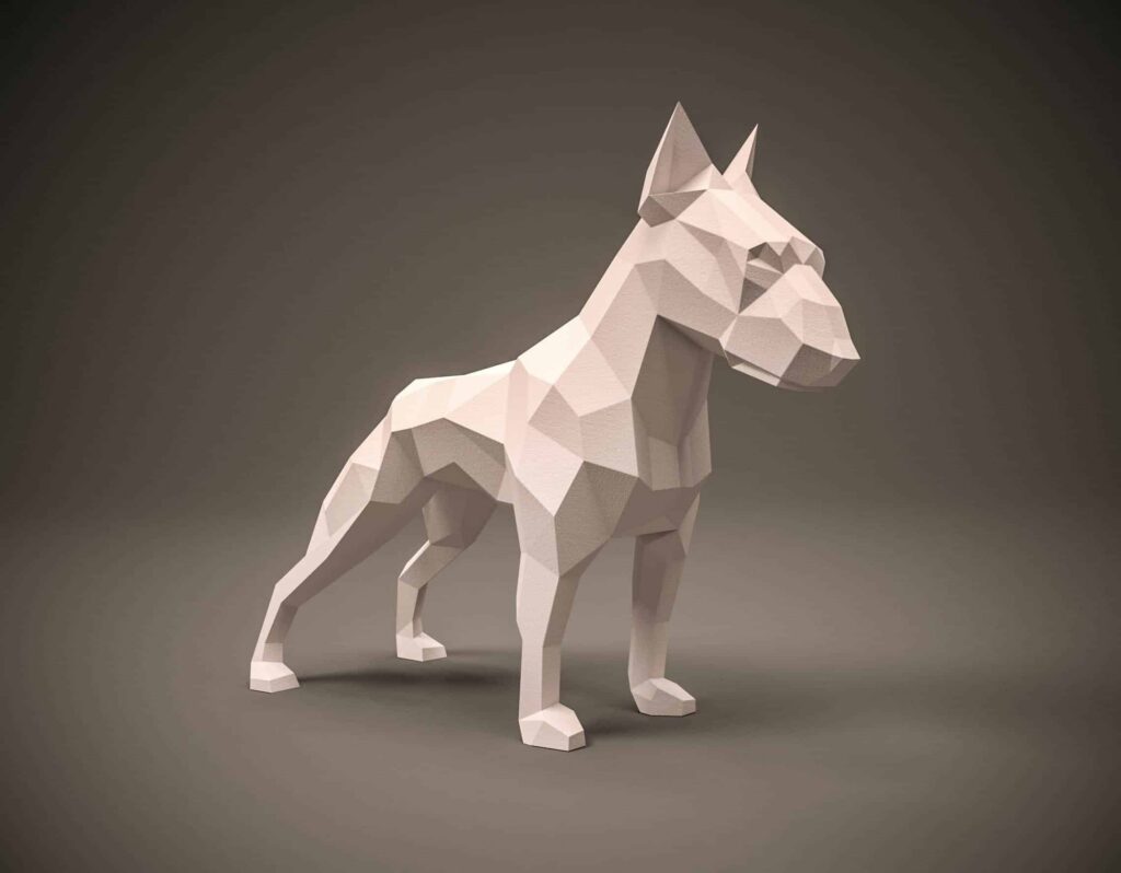 Bullterrier als Origami-Papercraft