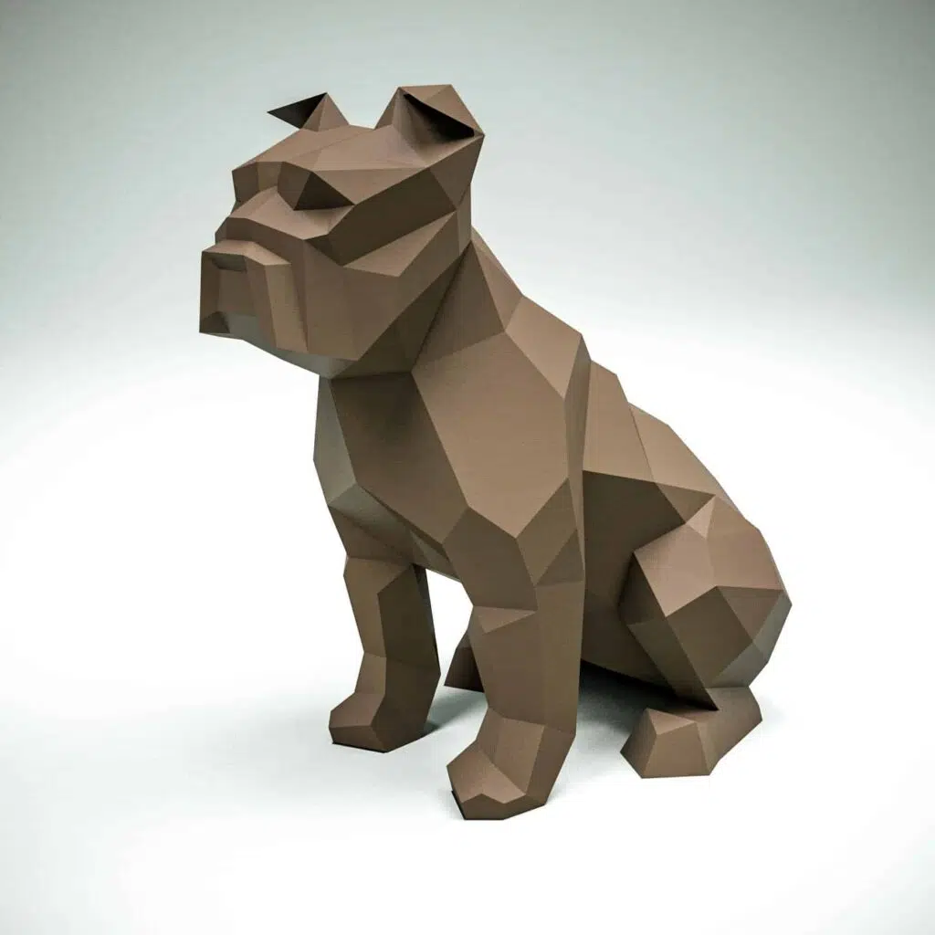Papercraft bulldog sentado em origami 3D