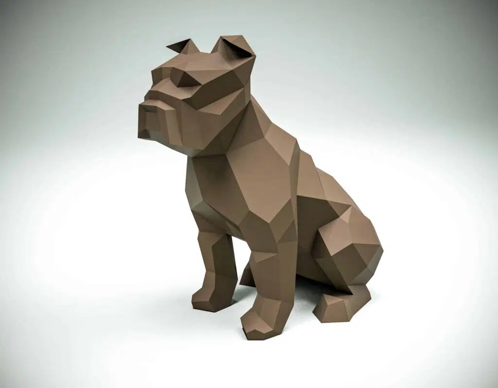 Papercraft bulldog sentado em origami 3D