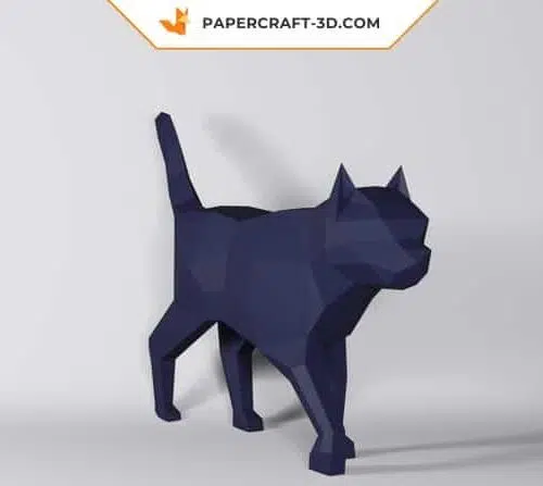 Papercraft de chat noir debout en origami 3D