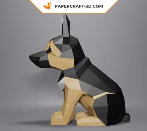 Papercraft of German shepherd in 3D origami