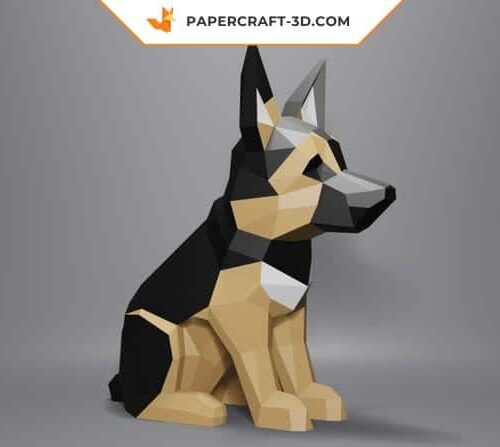 Papercraft de berger allemand en origami Papercraft de berger allemand en origami