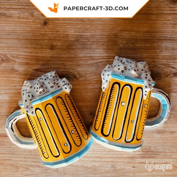 Papercraft de chopes de bière en origami 3D