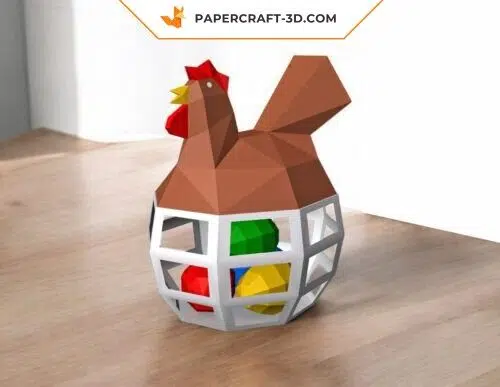 Papercraft poule sur corbeille à œufs de Pâques