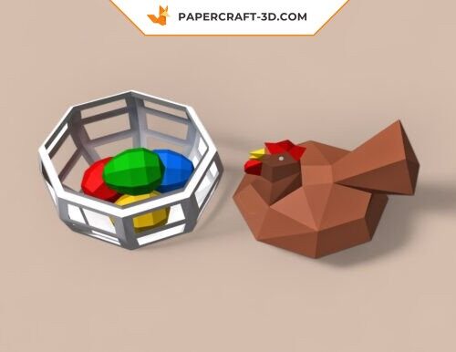 Papercraft hen on Easter egg basket