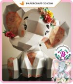 Papercraft cute sitting elephant in origami