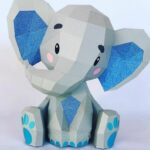 Papercraft cute sitting elephant in origami