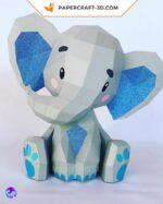 Papercraft cute sitting elephant in origami