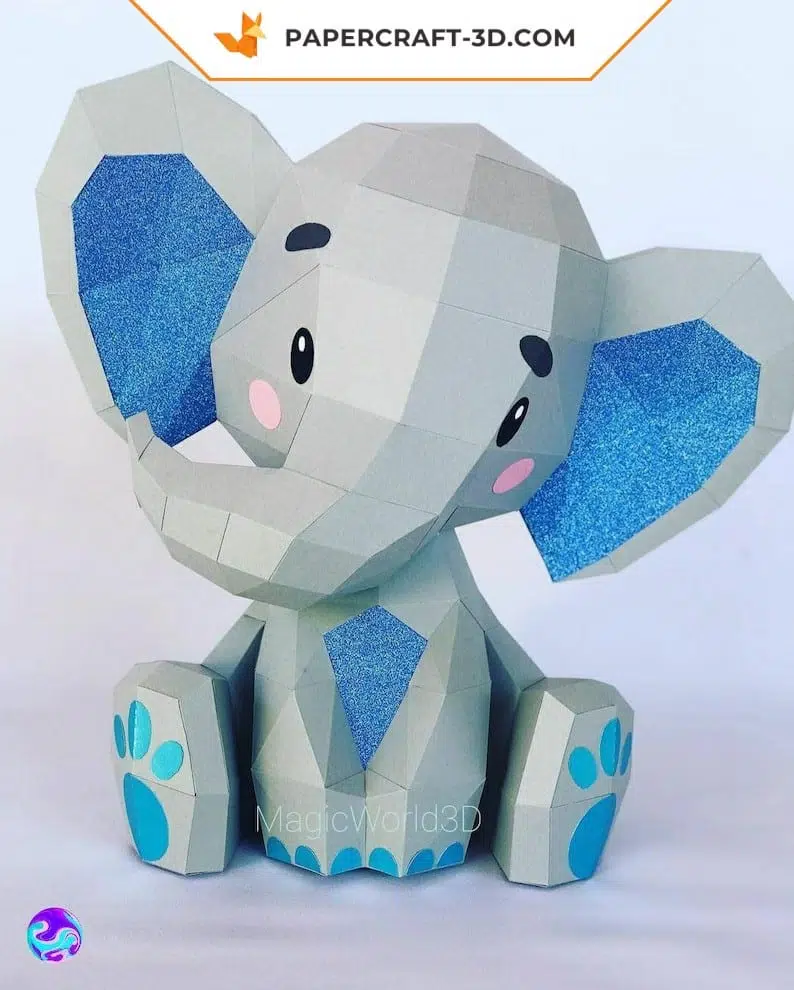 Papercraft cute sitting elephant in origami